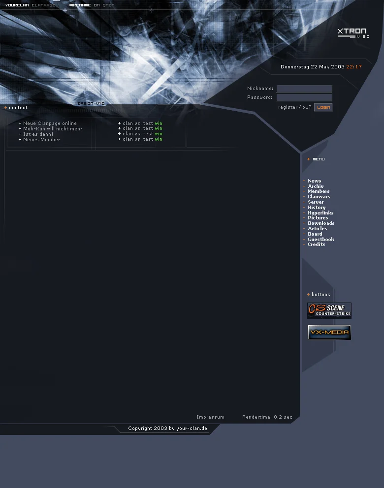 Clan page design &bdquo;XTRON V2.0&ldquo; in Photoshop