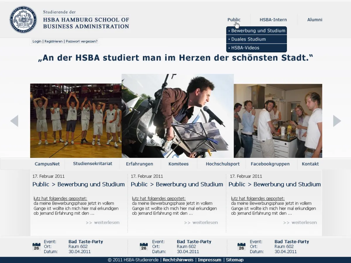 Student portal of HSBA Hamburg, designed during studies